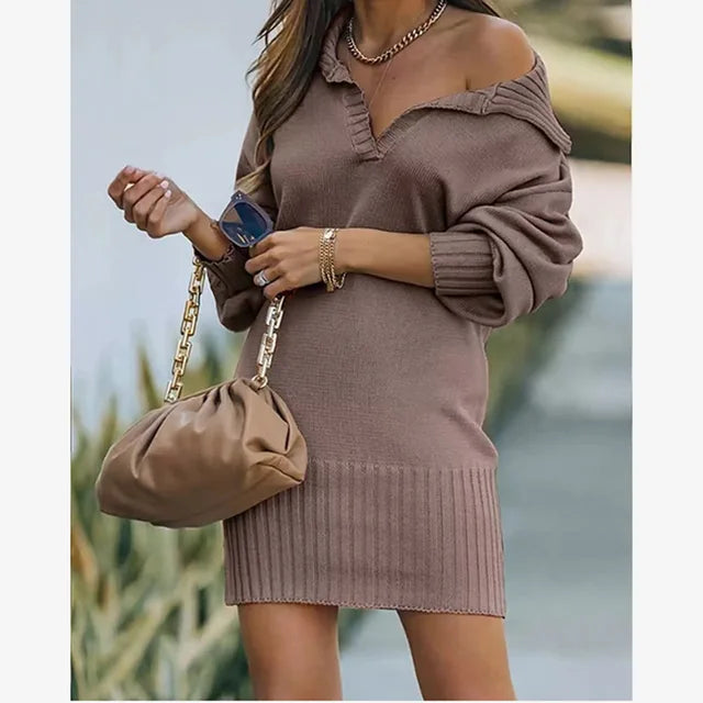 Elegant Sexig Stickad Polo Tröja Pullover