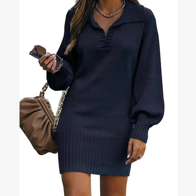 Elegant Sexig Stickad Polo Tröja Pullover