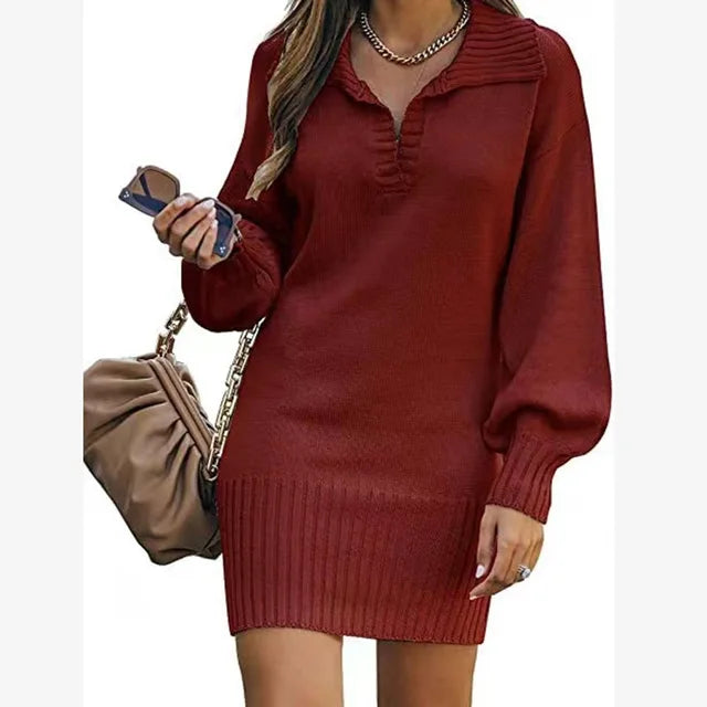 Elegant Sexig Stickad Polo Tröja Pullover