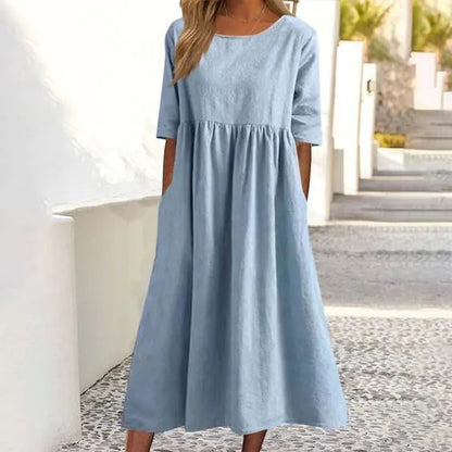 Super låg rabatt 🔥Kvinnor Casual Classic Round Neck Dresses🔥.