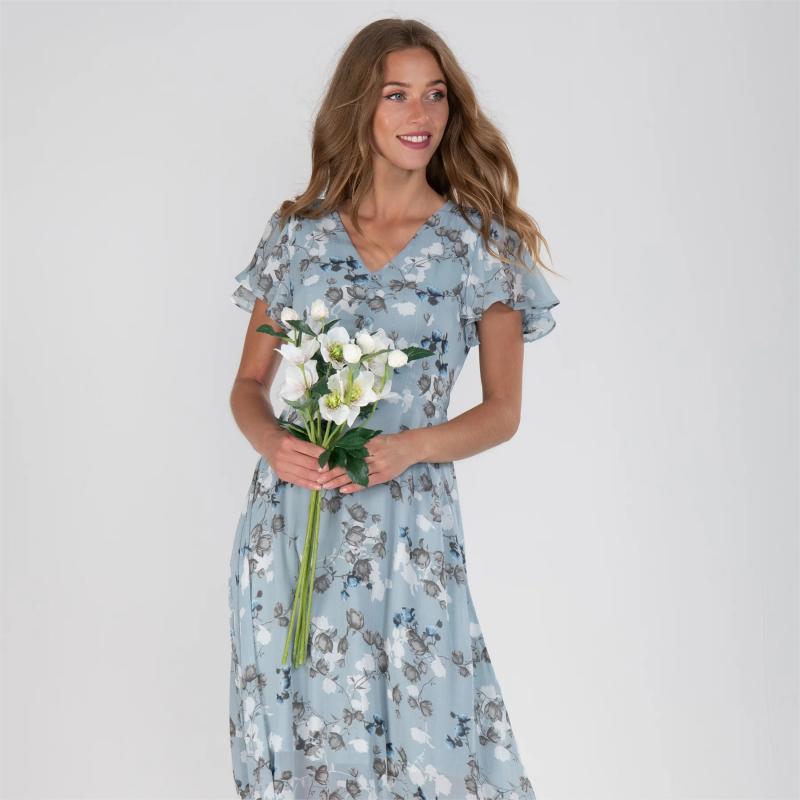 👗Kortärmad lång klänning med blommönster