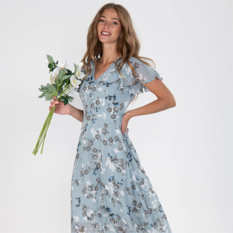 👗Kortärmad lång klänning med blommönster