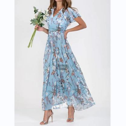 👗Kortärmad lång klänning med blommönster