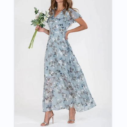 👗Kortärmad lång klänning med blommönster